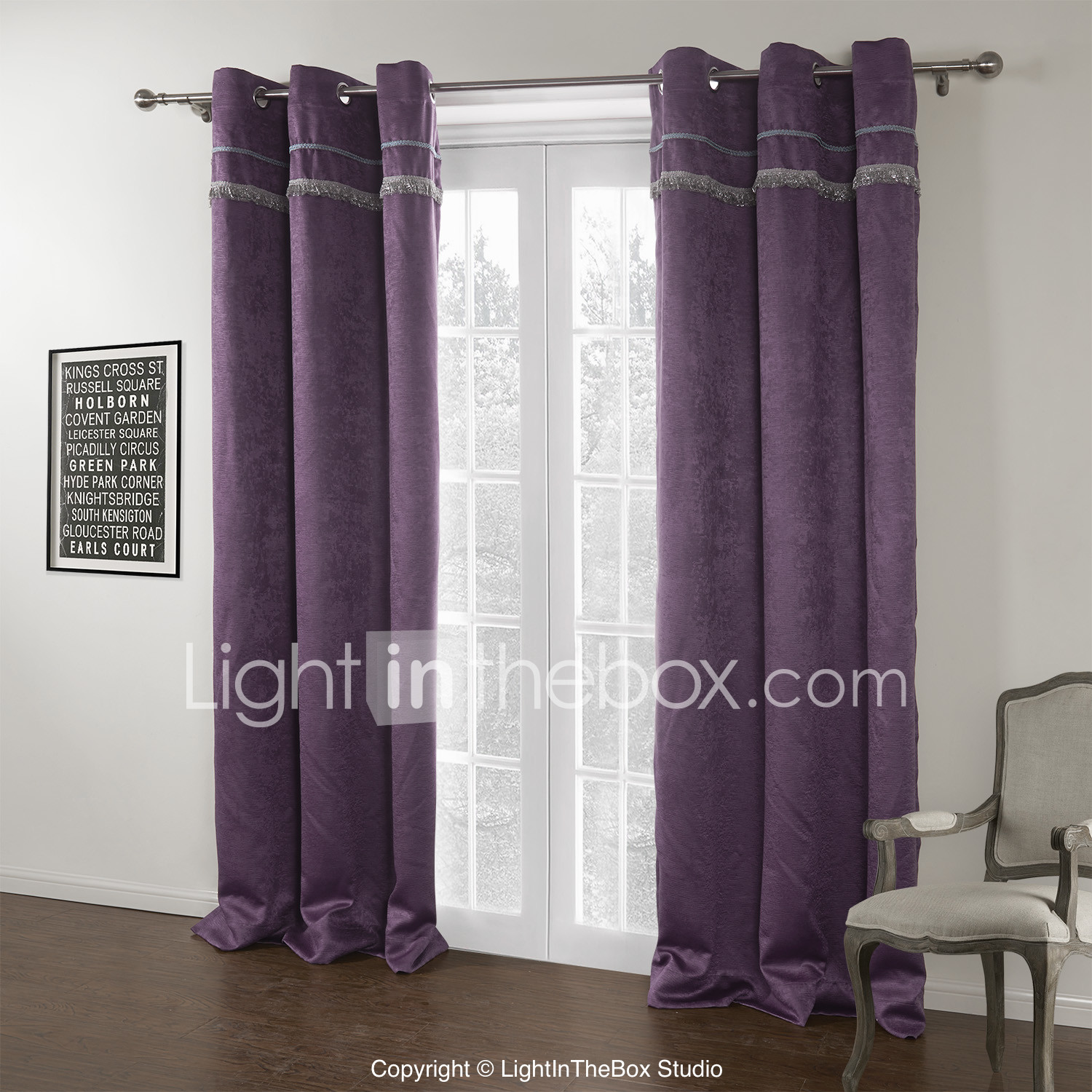 Modernes deux panneaux solides pourpre salon rideaux polyester ...