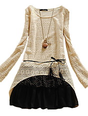 Casual Big Size manga comprida vestido de renda as mulheres se vestem