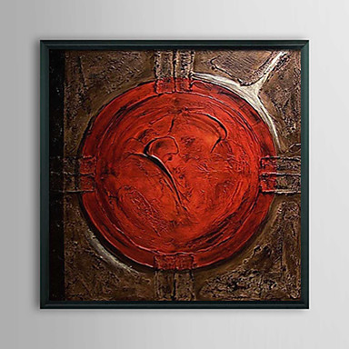 Abstract Red Button Framed Oil Painting