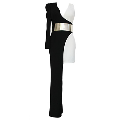 Women’s Black White Asymmetric Belted Jersey Maxi Dress 3313989 2016