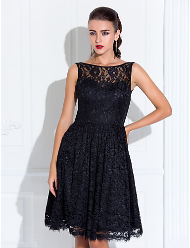 A-Line Scoop Neck Knee Length Lace Cocktail Party Homecoming Prom
